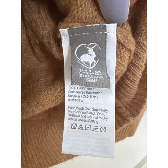 J Crew Sweater Size Small Brown 100% Cashmere Cable Knit V Neck Pullover Preppy - Picture 3 of 4